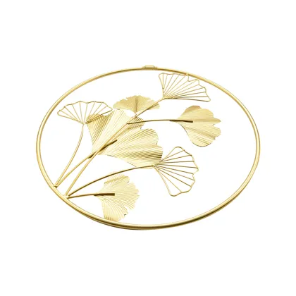 Golden round frame leaf metal art wall decoration