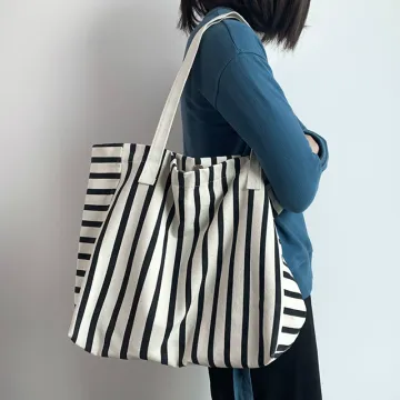 Simple striped large capacity canvas bag