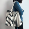 Simple striped large capacity canvas bag