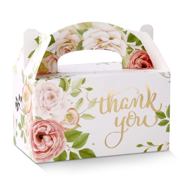 Floral Design Gold Foil Cardboard Cake Box with Handle