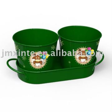Christmas green metal pot