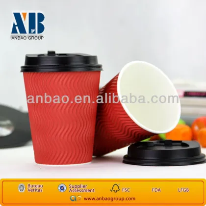 12oz S-ripple red paper cup with lid