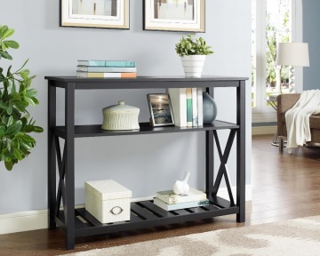 2 Tier Modern Black Ash Entryway Wooden Console Table
