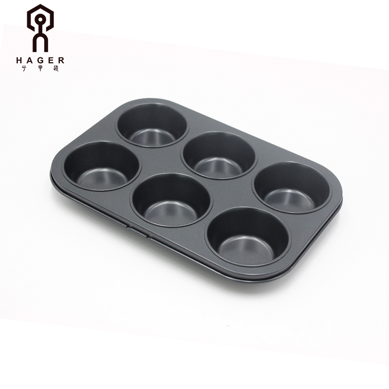 Molde para muffins de 6 tazas de acero al carbono para hornear negro