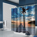 Estilo tropical impermeável cortina de chuveiro praia coco árvore ponte de madeira natureza decoração do banheiro