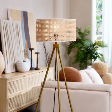 Modern Simple LED Floor Lamp Handwoven Rattan Light for Living Room and Bedroom