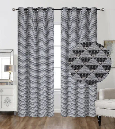 84 Inch Dark Grey Room Darkening Grommet Curtains - Scroll Floral Jacquard Pattern