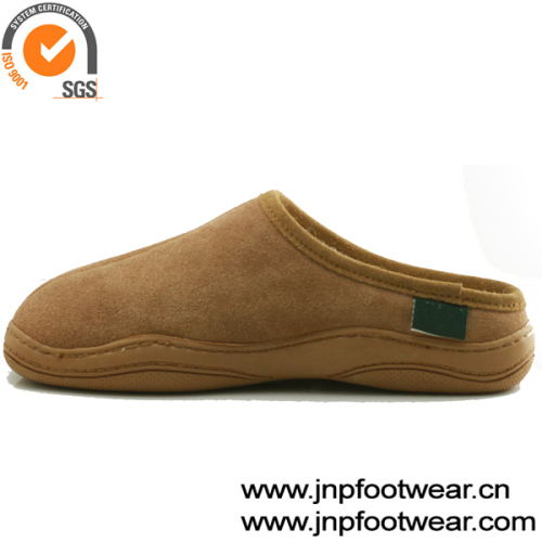 Mens Genuine Sheepskin Suede Mule Slippers With Wool, High Quality Mens