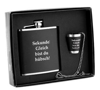 Black Leather Wrapped Hip Flask Gift Set