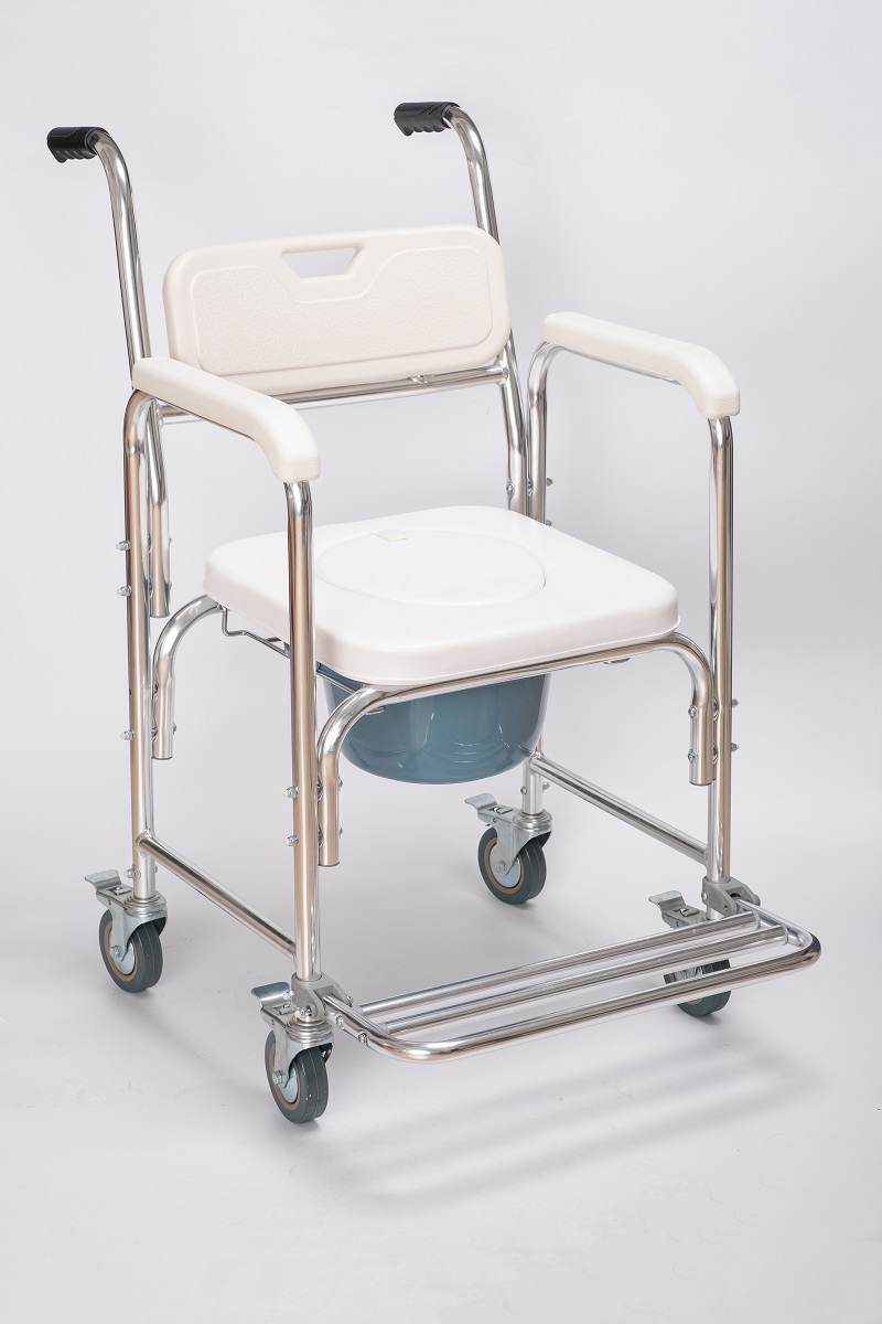 Bedside Commode Chair with 4 Brakes Casters