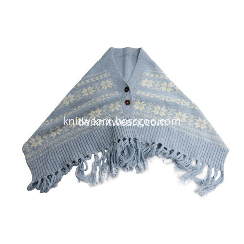 Girl's Knitted Jacquard Button Wrap Warm Scarf