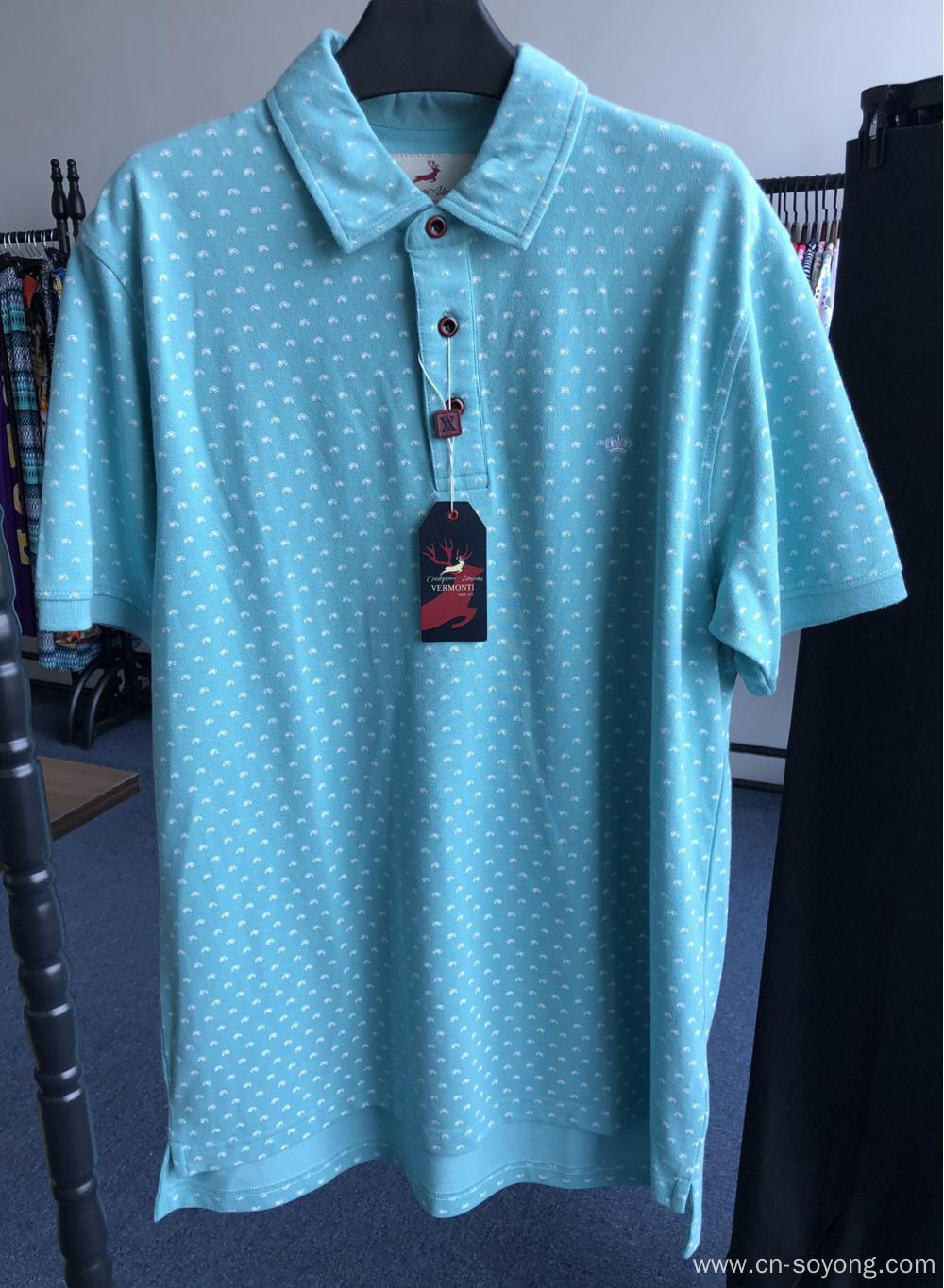 Men's Cotton Polyester Dot Printed Chest Pocket Polo