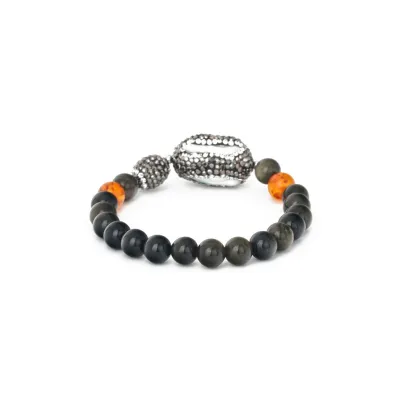 Hot Sale Jewelry Bracelet Natural Obsidian Mix Amber Beaded Bracelet For Women