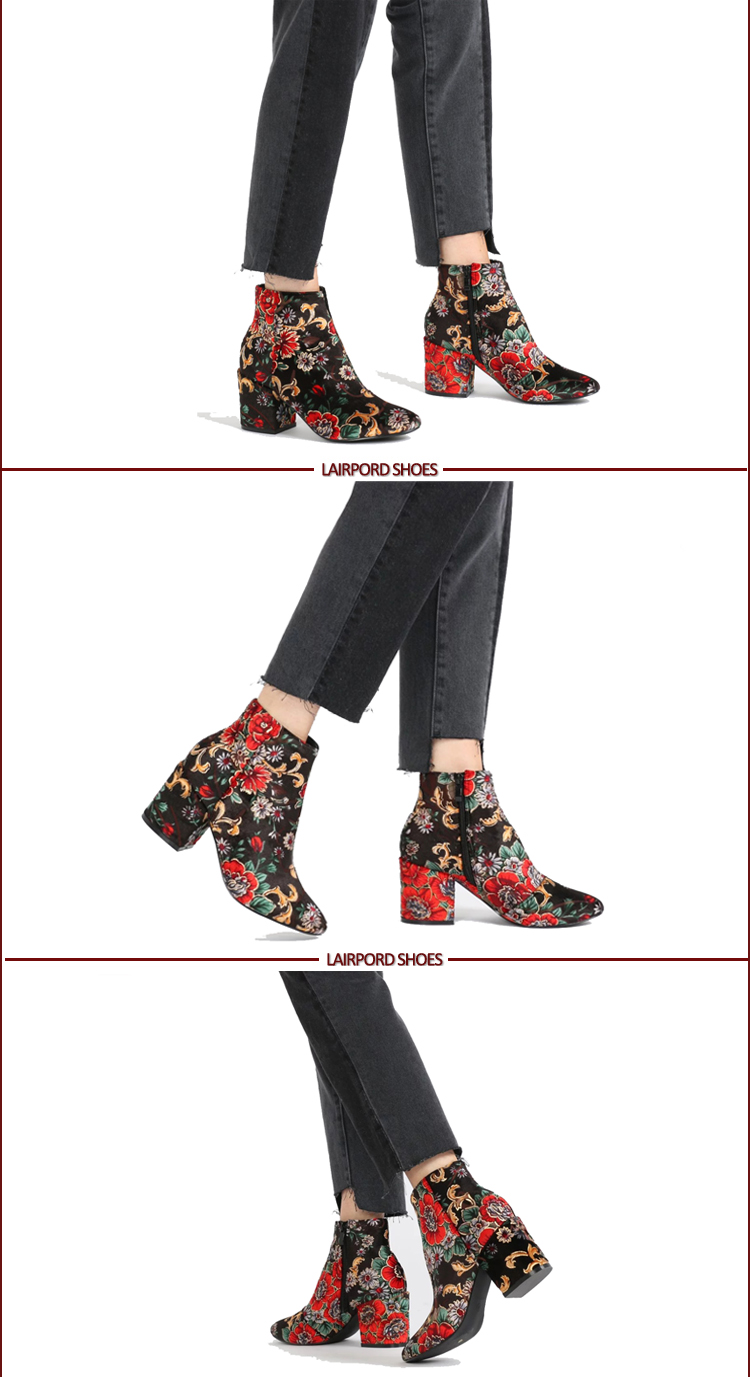 women's fabric printing flower warm ankle boots