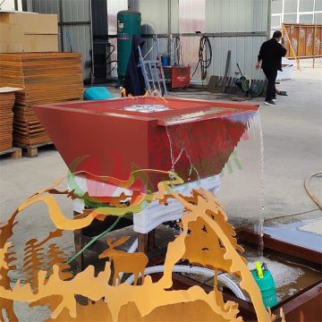Fire and Water Fountain: Corten Steel Fire Bowl Pool