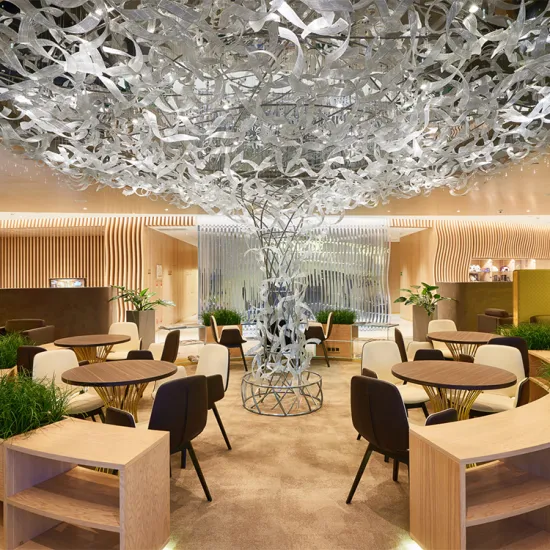 Gorgeous hotel lounge Lobby clear low ceiling chandelier