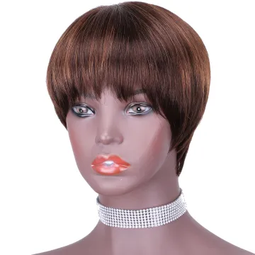 Short Bob Wig with Bangs, Straight Black Bob  pixie cut wigs, full machine made human hair Wigs for Black Women 6 Inch