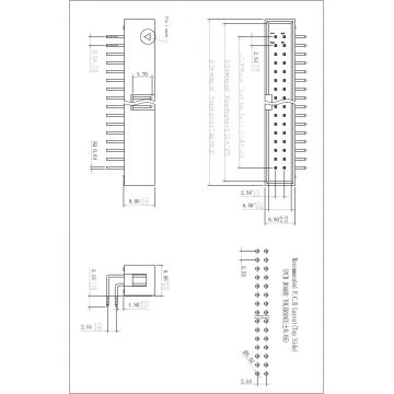 2,54 mm (.100 &quot;) Caixa de linha dupla/cabeçalhos em cobertura mergulhar 90 ° Tipo H = 9.0