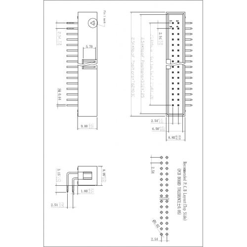 2.54mm Pitch 2.54mm dual row box header 90° type H=9.0 Manufactory