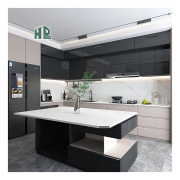 Modern American Solid Wood Kitchen Cabinet with Custom Quartz Stone Island Countertop