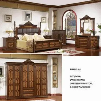 Antique bedroom furniture with bed, nightstand, chest and dresser