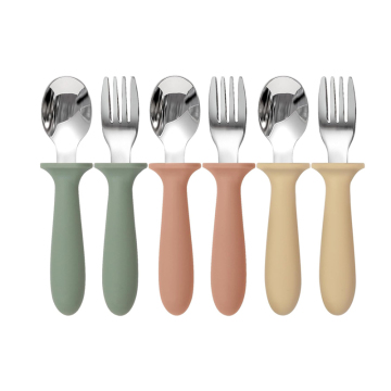 Set aus Gabel und Löffel aus Edelstahl mit Silikongriff