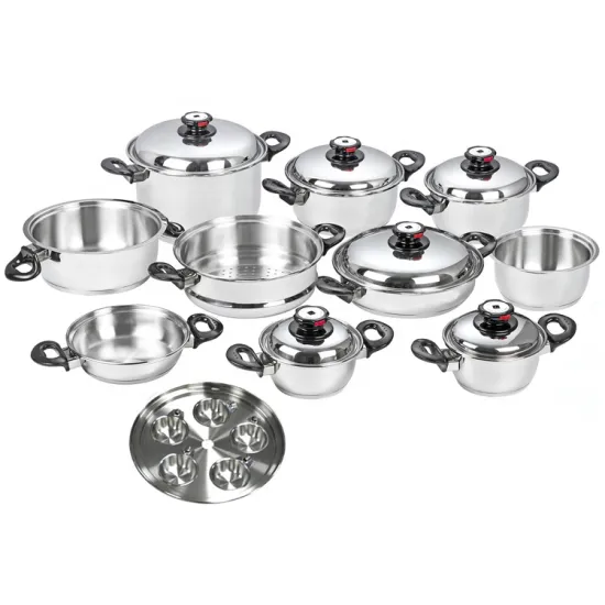 22Pcs Stainless Steel Cookware Set - 304 Surgical Grade, Water-free & Oil-free Kitchen Pots and Pans