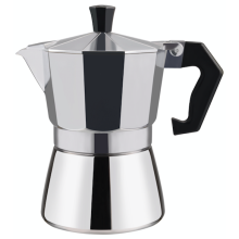 Cafetera de aluminio y acero inoxidable.