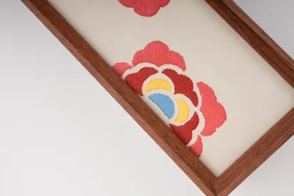 Embroidered Rhododendron And Cloud Wooden Tea Box