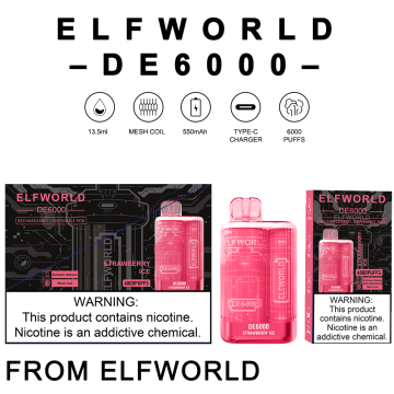 Elf World DE6000Puffs Vape dengan bateri 550mAh yang boleh dicas semula