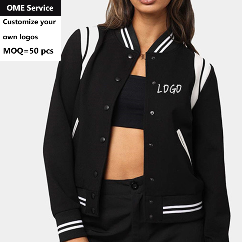 Partihandel Custom Logo Black Baseball Uniform Jacket