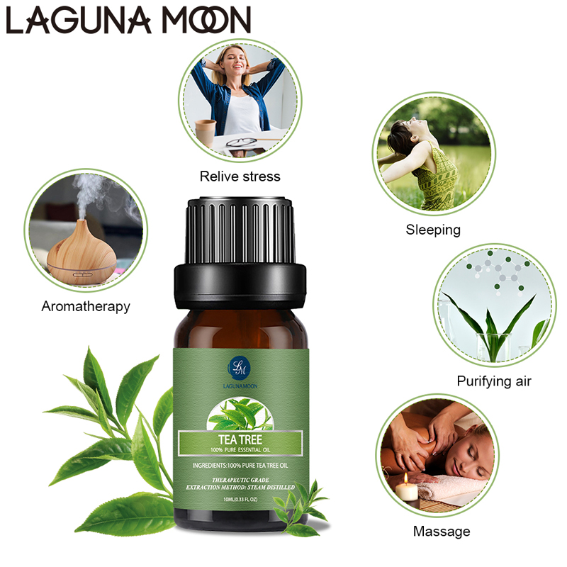 Lagunamoon Tea Tree 10ML Pure Essential Oil Massage Diffuser Aroma Lavender Sandalwood Ylang Jasmine Oil Relive Stress Sleeping