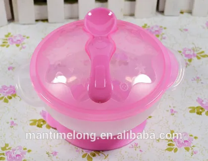 Sucker bowl skid Baby Binaural Bowl with cover and spoon baby plastic bowl