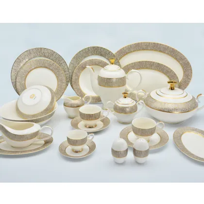 98 Pcs Dubai Royal Tableware Golden Porcelain Luxury Dinner Set - Bone China Dinner Set
