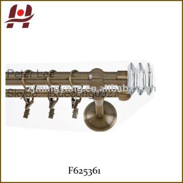 F625361 metal iron aluminium stainless steel brass telescopic aluminum adjustable crystal finial double curtain rod