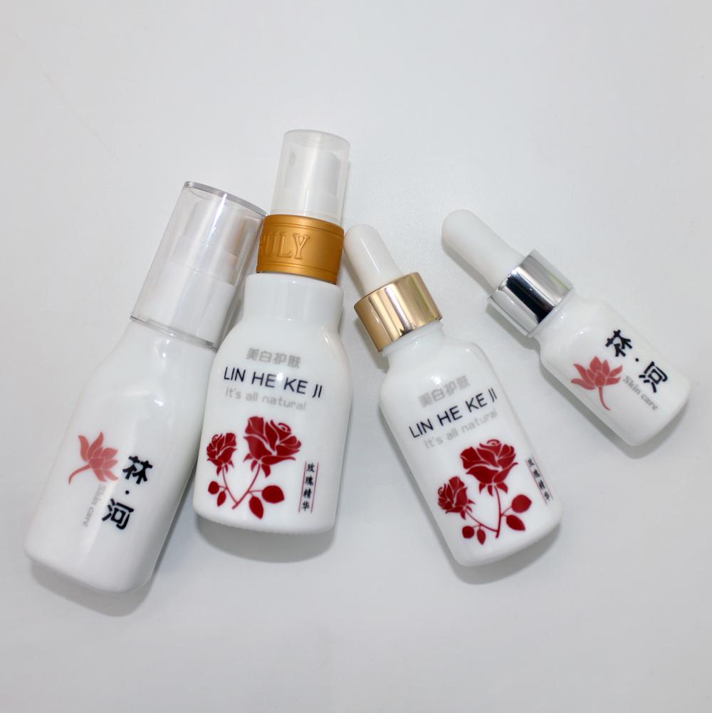 Opal White Glass Bottle For Cosmetic Packaging