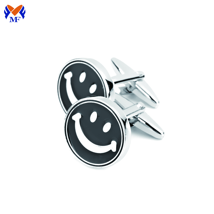 Metal new smile face cufflink back enamel black