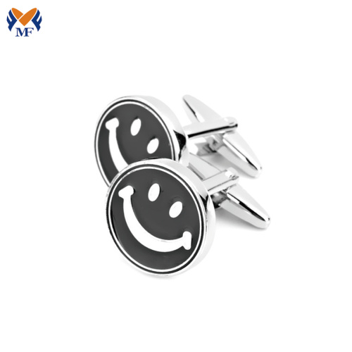 Metal new smile face cufflink back enamel black