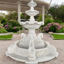 Multi-Tiered White Marble Pegasus Sculpture Fountain