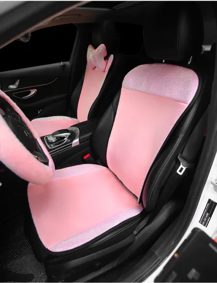 PINK Seat Covers for Cars Full Set Girly Women Universal Bling Accessories Winter Warm Luxury Rhinestone Cushion Front Rear