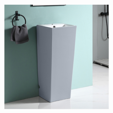 Free Standing Matt Grey Ceramic Bathroom Basin Pedestal Design