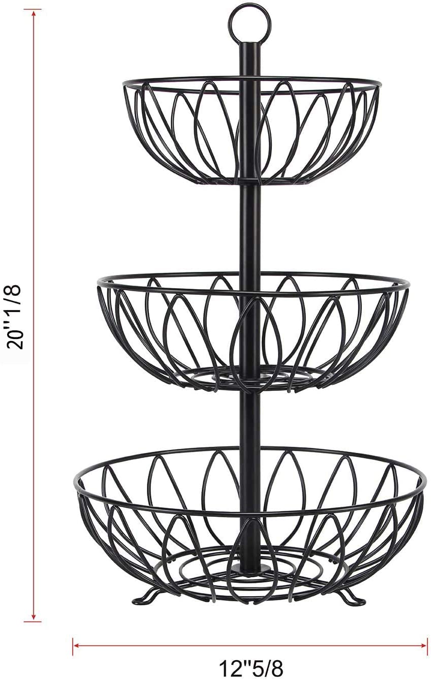 Tazón de frutas de alambre de metal de 3Tier