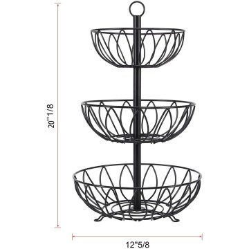 Tazón de frutas de alambre de metal de 3Tier