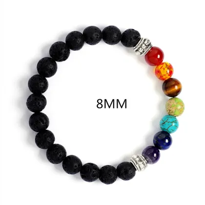 8mm Black Lava Energy Stone Buddha Lion Head Yoga Bracelet - Handmade Seven Chakra Seven Chakras Accessory