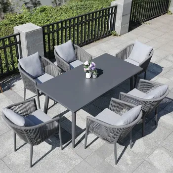 Modern Black Wicker Rectangular Patio Table and Chair Set for Garden and Park