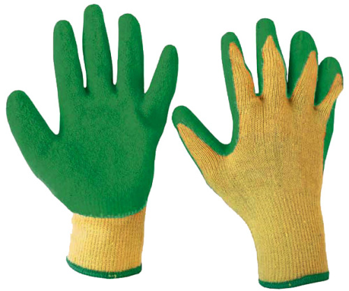 Yellow Cotton Work Gloves Dipped Green Latex
