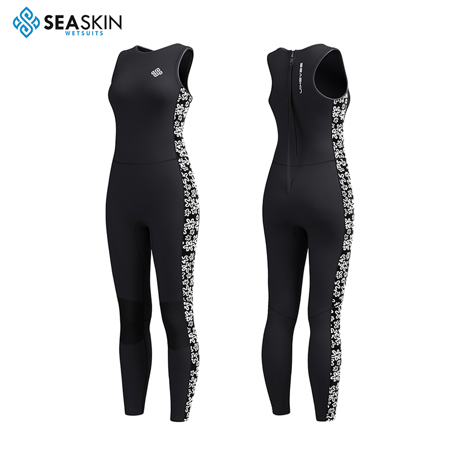 Surf de mujeres sin mangas de la piel de marea Long John Wetsuit