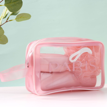 Custom Logo Pink Blank Makeup Bag Fashion Travel Clear PVC Cosmetic Bag for Women