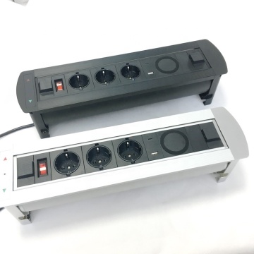 EU Power Outlet with USB A, USB-C, Electric Motorized Flip-Up Rotary Socket and Wireless Charger for Conference Tables