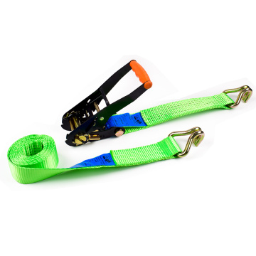 2" 5 Ton 50mm Orange Finger Handle Ratchet Buckle Cargo Tensioner Lashing Belt With 2 Inch Double J Hooks